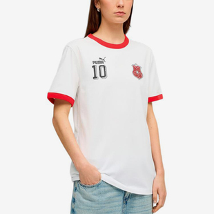 Puma/彪马正品时尚T恤男女白红色边休闲舒适经典短袖638762-02