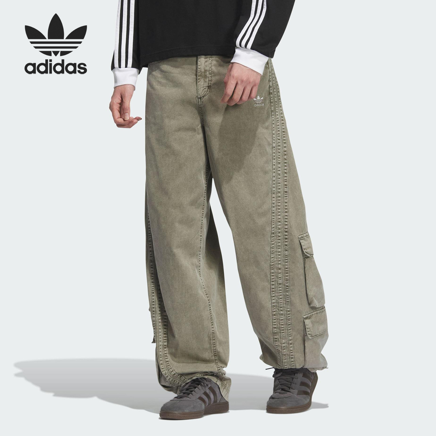 Adidas/阿迪达斯官方正品三叶草女士经典工装宽松牛仔长裤KE0467