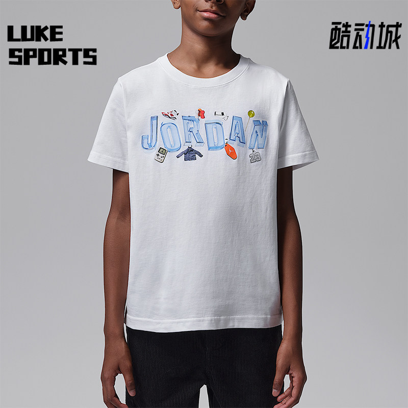 Nike/耐克正品Jordan大童运动90 年代钥匙扣风短袖T恤IW1404-100