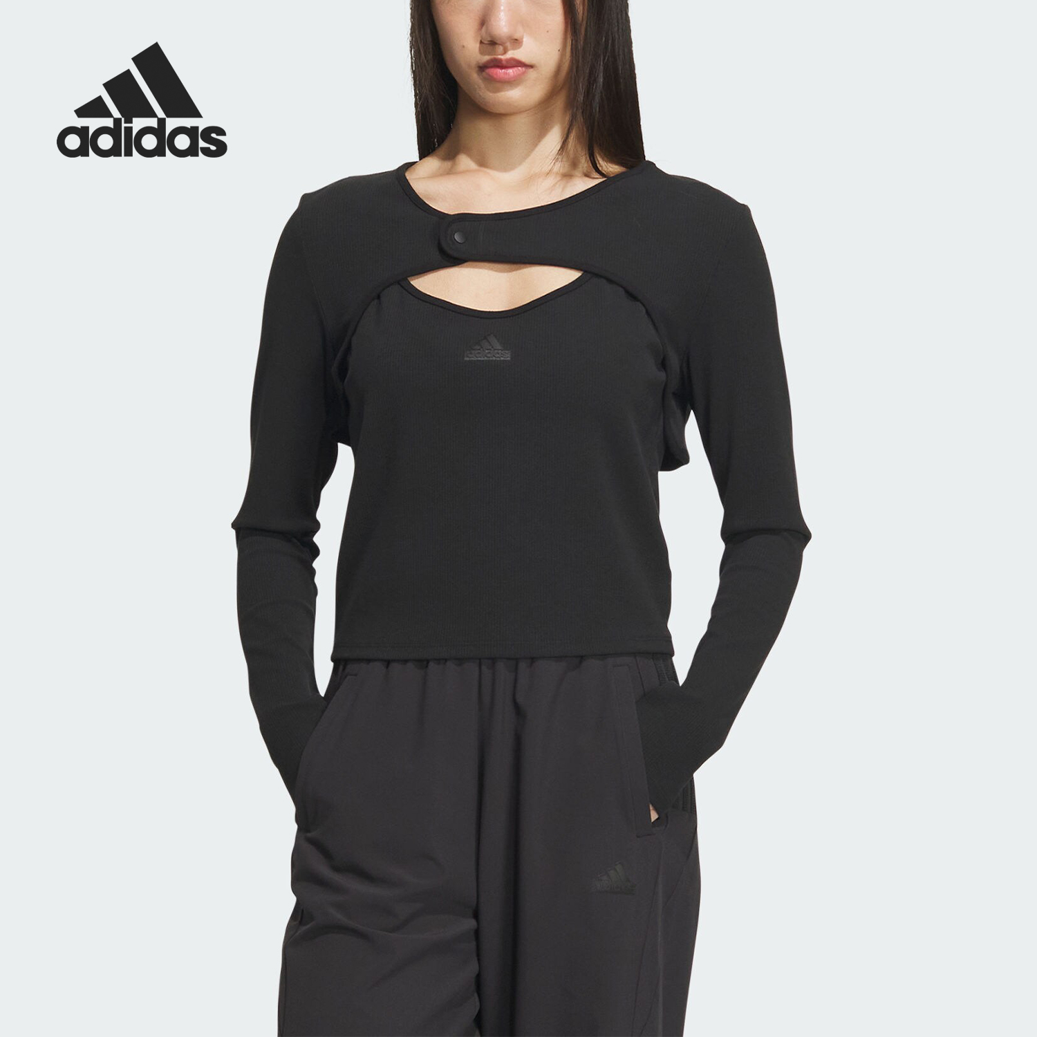 Adidas/阿迪达斯正品二合一女士运动休闲修身长袖T恤IZ0602