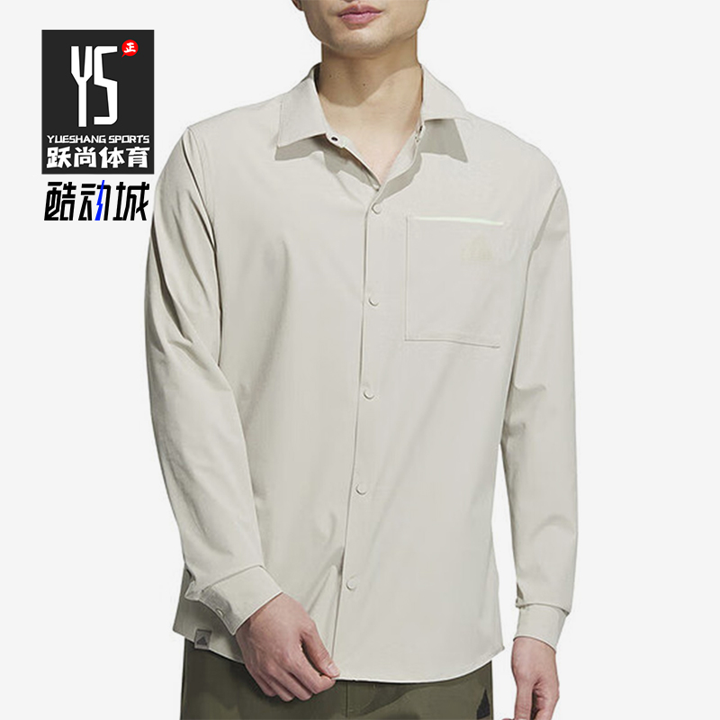 阿迪达斯男士休闲翻领长袖衬衫