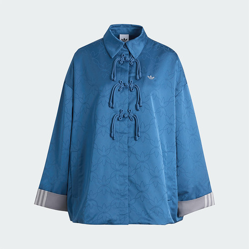 Adidas/阿迪达斯正品三叶草女士提花时尚翻领新中式外套KW1996