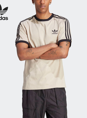 Adidas/阿迪达斯官方正品三叶草男士条纹印花透气运动短袖IM2079