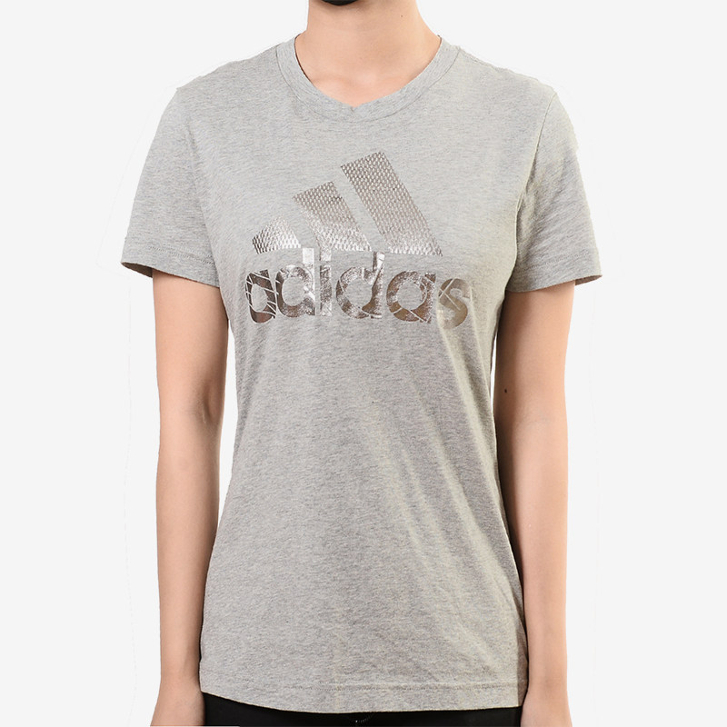 Adidas/阿迪达斯正品2025女士日常圆领透气LOGO印花短袖T恤DV3030