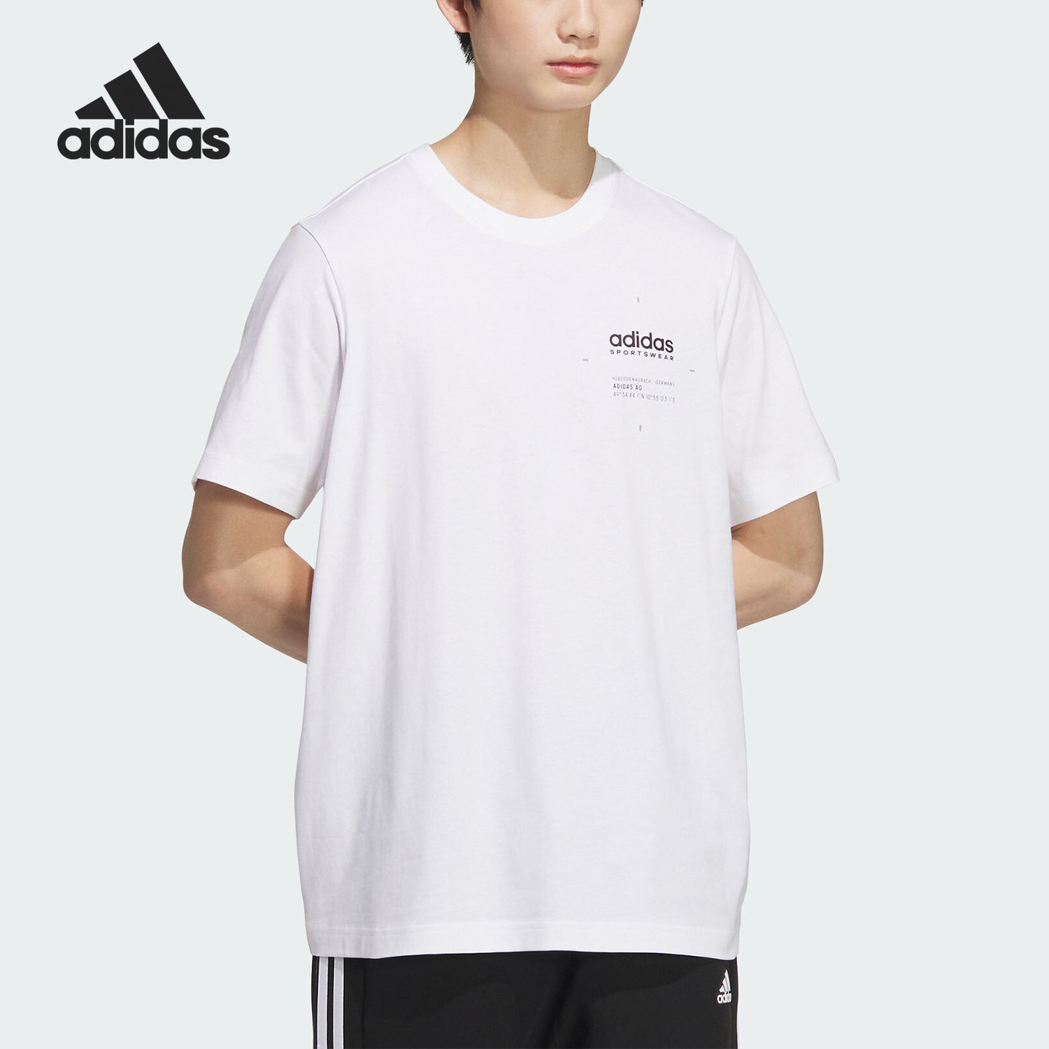 Adidas/阿迪达斯正品V LOGO TEE男女圆领简约短袖上衣JI9080