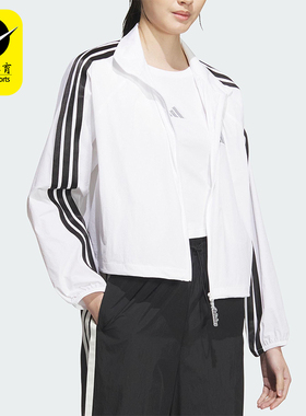 Adidas/阿迪达斯正品2025女士运动梭织三条纹立领经典外套KC0181