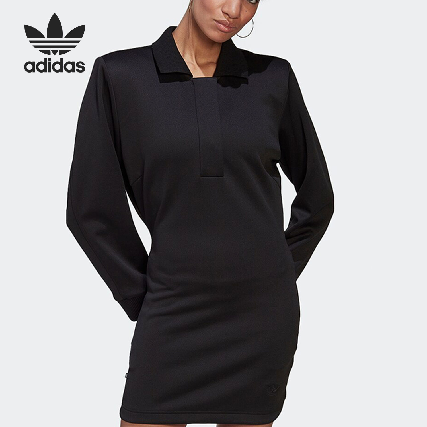 Adidas/阿迪达斯官方正品三叶草女子运动休闲长袖连衣裙HN3332