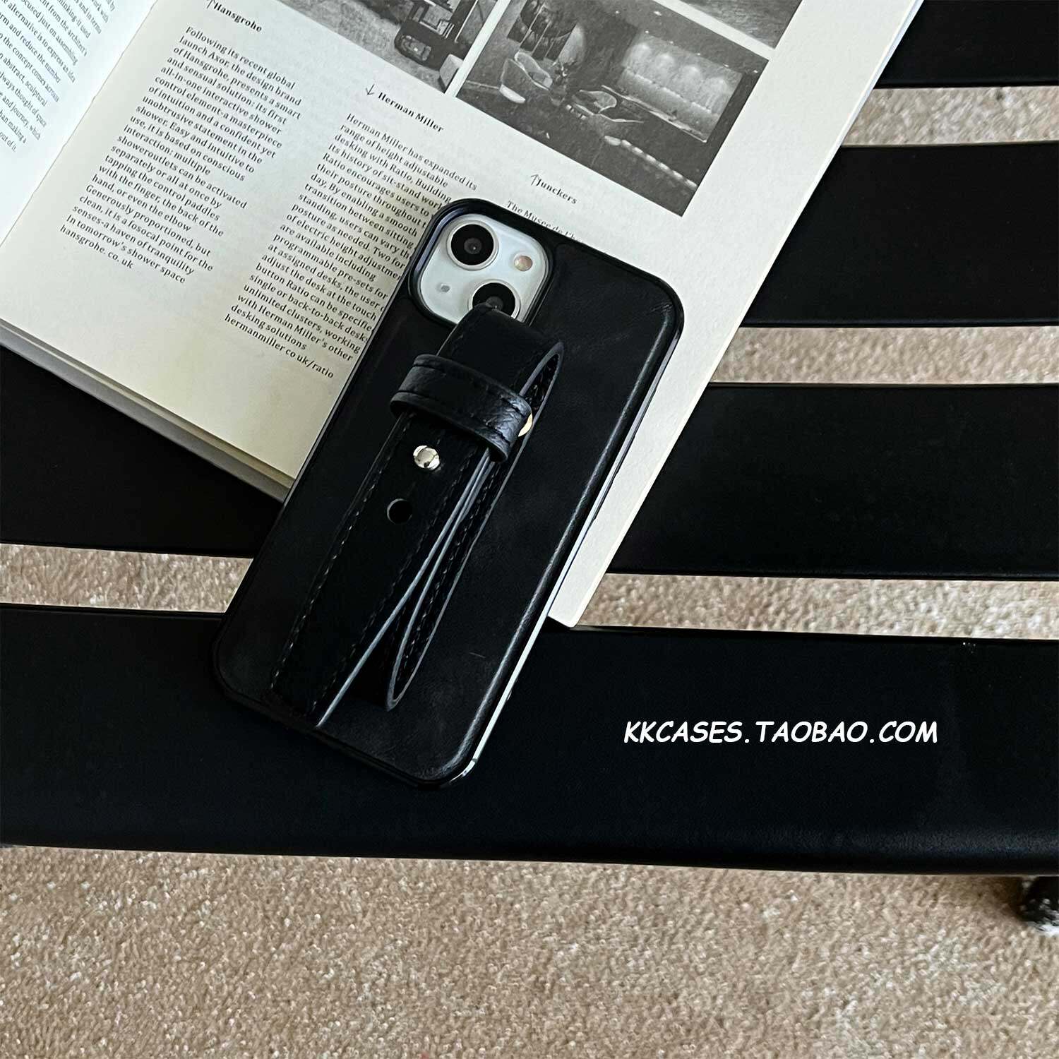 iphone16pro韩国小众高级感黑色15max简约气质皮纹腕带手机壳13苹果14适用新款全包防摔软壳保护套12女17硬壳