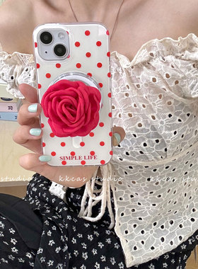 16iphone15pro小众简约波点高级感14max磁吸红色花朵白色手机壳16苹果13适用新款17全包防摔软壳韩国保护套12