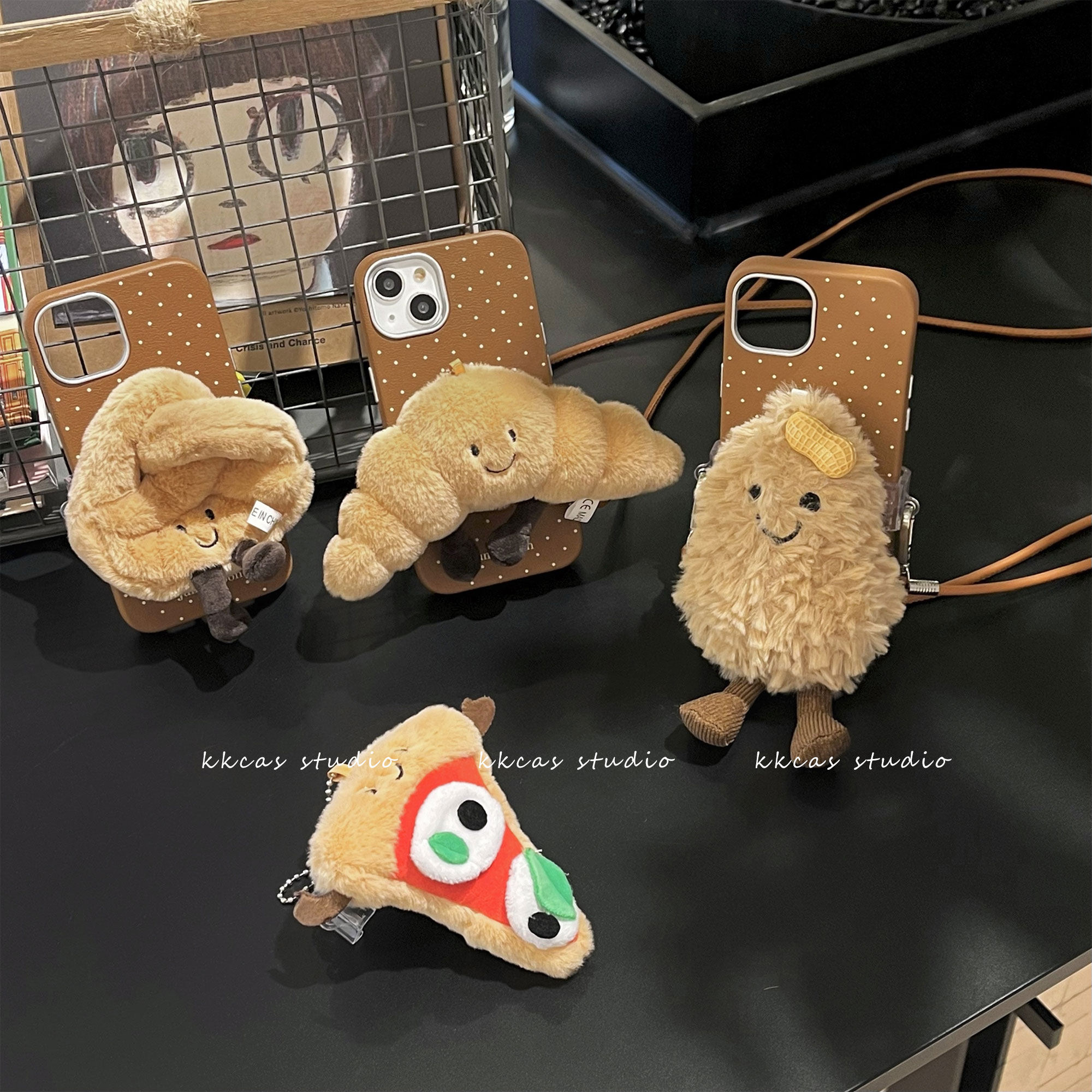 趣味可爱披萨手机壳背夹挂绳17