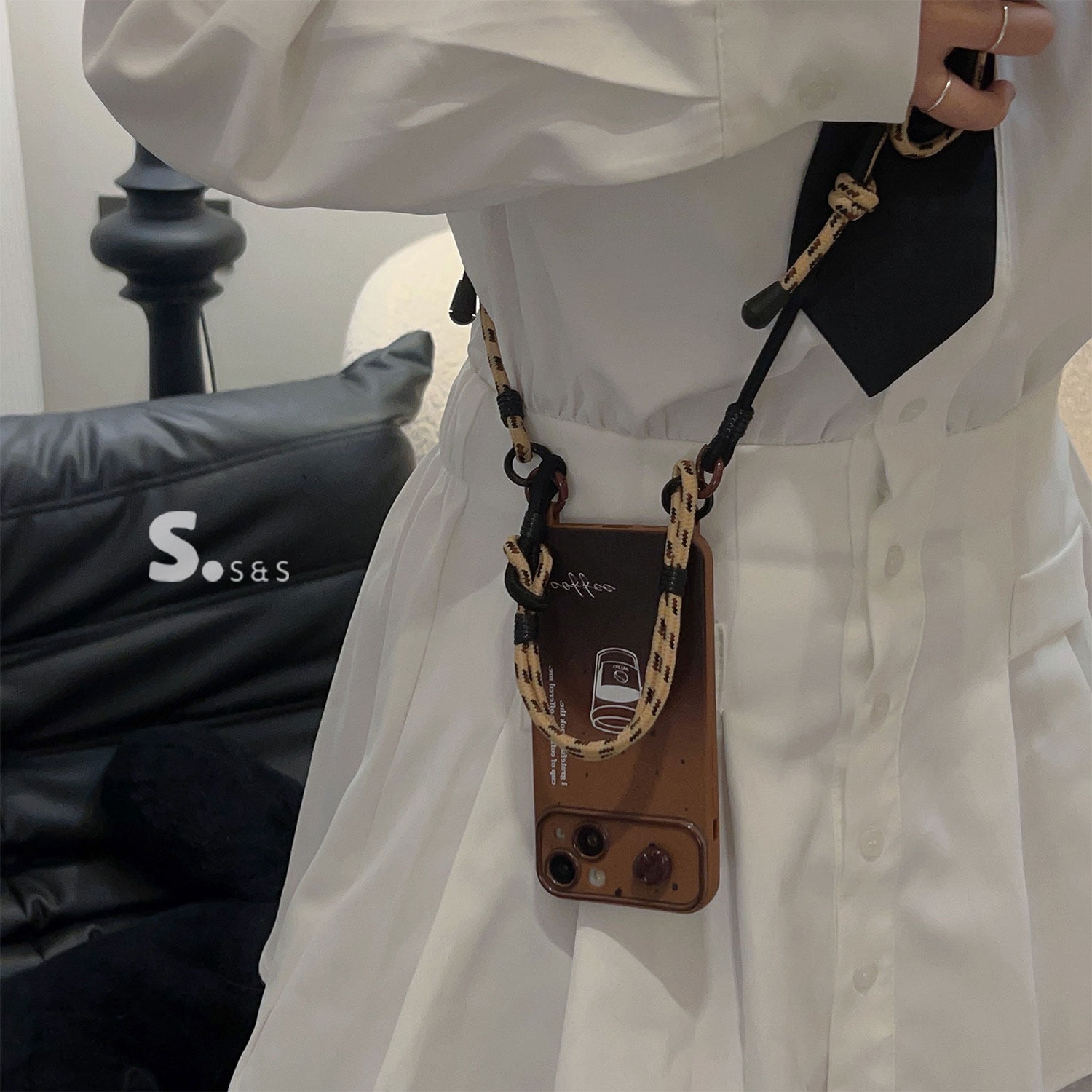 15美拉德渐变iphone14斜挎手提腕带挂绳16手机壳13苹果17promax适用全包软壳韩国小众高级感咖啡色12保护套