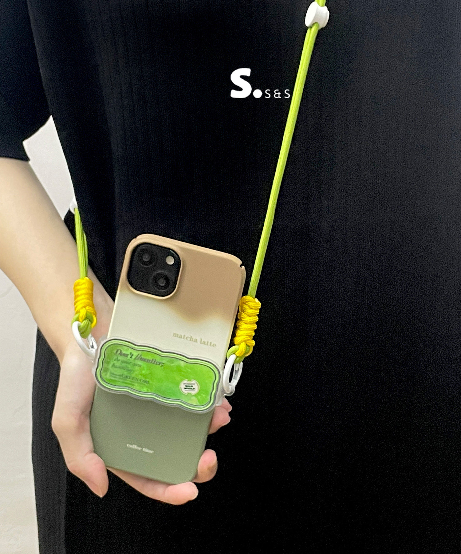 波浪贝壳文字手机背夹万能挂绳伸缩调节斜挎可背挂脖手机壳手机链