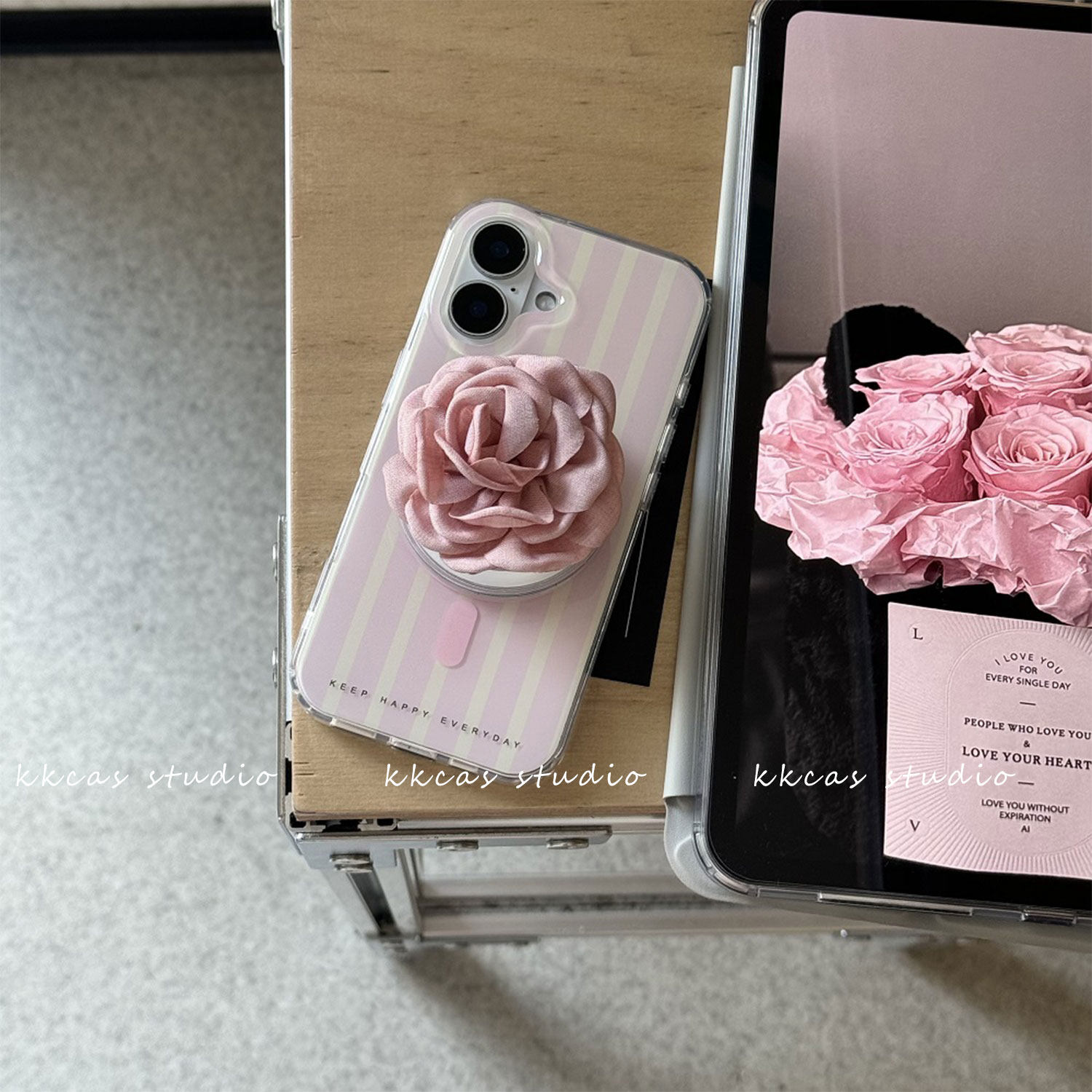 玫瑰花支架磁吸手机壳苹果16PRO