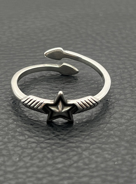s925纯银cody sanderson小星星羽箭做旧双层五角星戒指男女指环潮