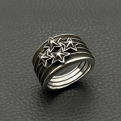 s925纯银高级感复古条纹星星戒指男cody sanderson风格星星指环女