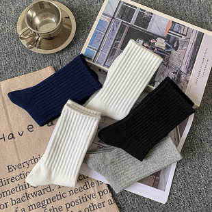 袜子男 长筒纯棉春夏无骨粗线条白色中筒袜吸汗透气男生运动长袜