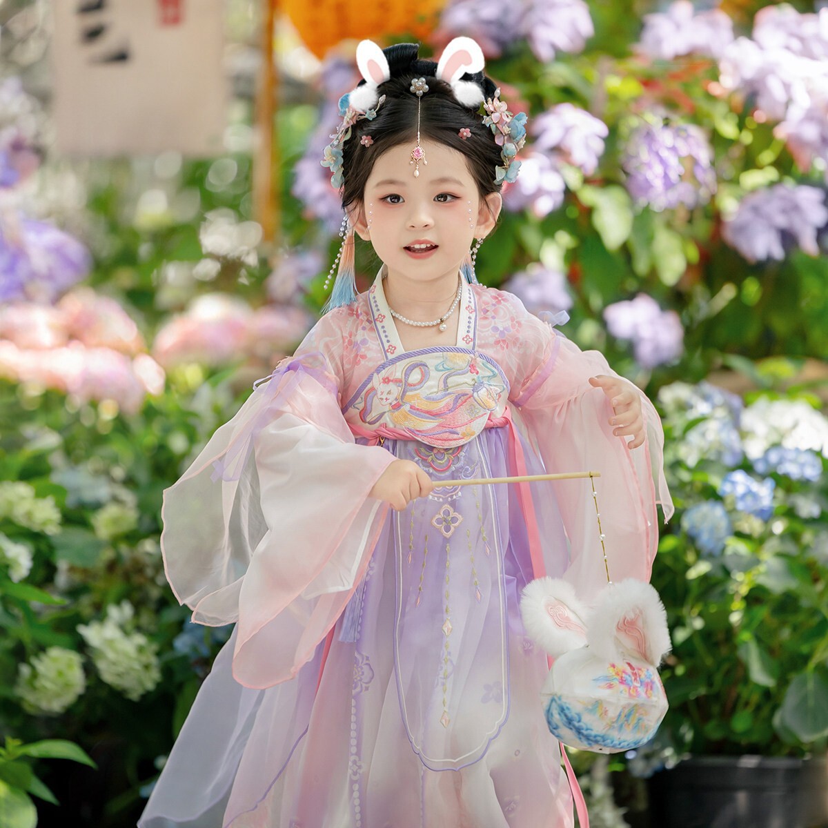 女童汉服国风表演服古风仙气襦裙紫色刺绣连衣裙日常可穿古筝演出