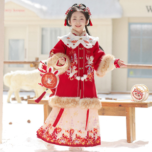 原创汉服女童2025新款民族风圆领明制上衣绣花马面裙秋冬季亲子装