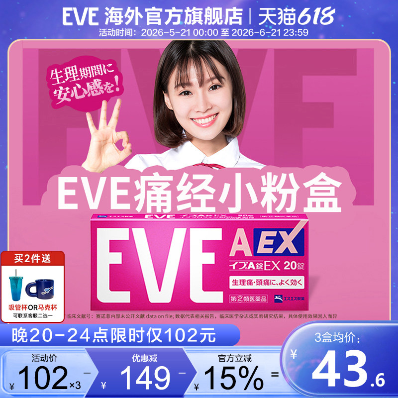 白兔eve止疼药痛经小粉盒牙痛速效头疼喉咙痛头痛药退烧布洛芬片