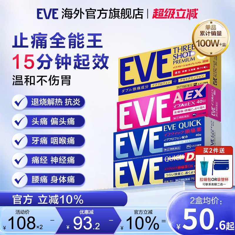 日本白兔eve止疼药退烧药痛经头疼牙痛药喉咙痛药偏头痛布洛芬片图片