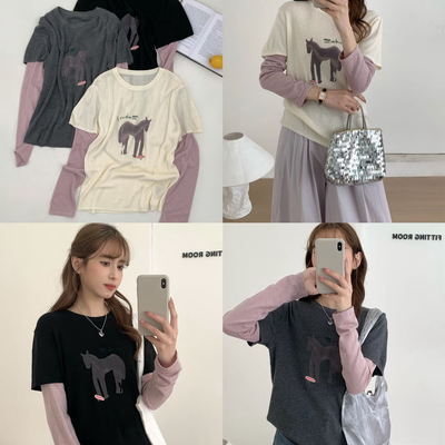 甜甜家两件长袖T恤女时尚洋气减龄针织衫(含5.5绵羊毛)XRK55192