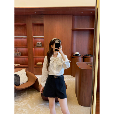 甜甜春款简约老钱高腰百搭A版拉长比例休闲短裤(配腰带)E26A6115