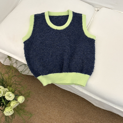 甜甜26年春款清晰撞色圆领休闲针织马甲G533
