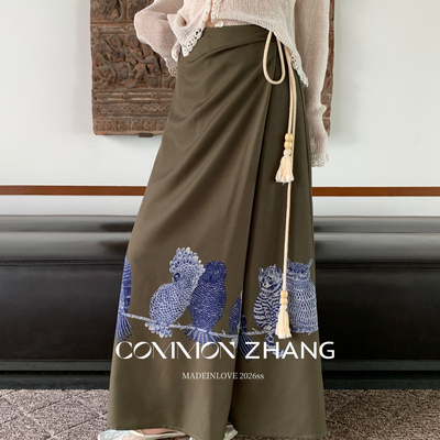 甜甜家隐约叙事中式诗意接拼轻盈时髦印花绑带半身裙12900