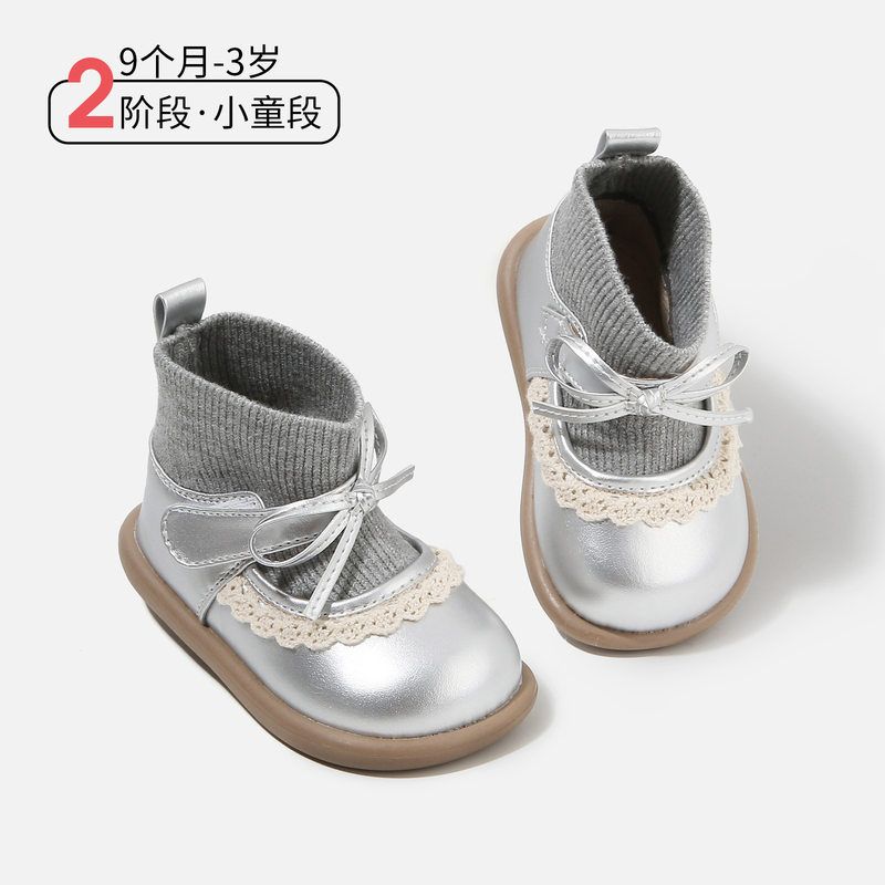 女童袜子鞋潮流法式女宝宝公主鞋子婴儿软底学步小童短靴婴儿皮靴