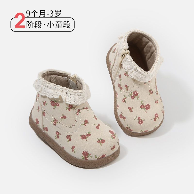 女童皮靴欧式田园风宝宝学步鞋小童短靴儿童软底秋季新款婴儿鞋子