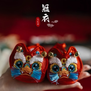 中国风男女宝宝虎头鞋婴儿百天周岁抓周鞋子刺绣软底红色老虎鞋子