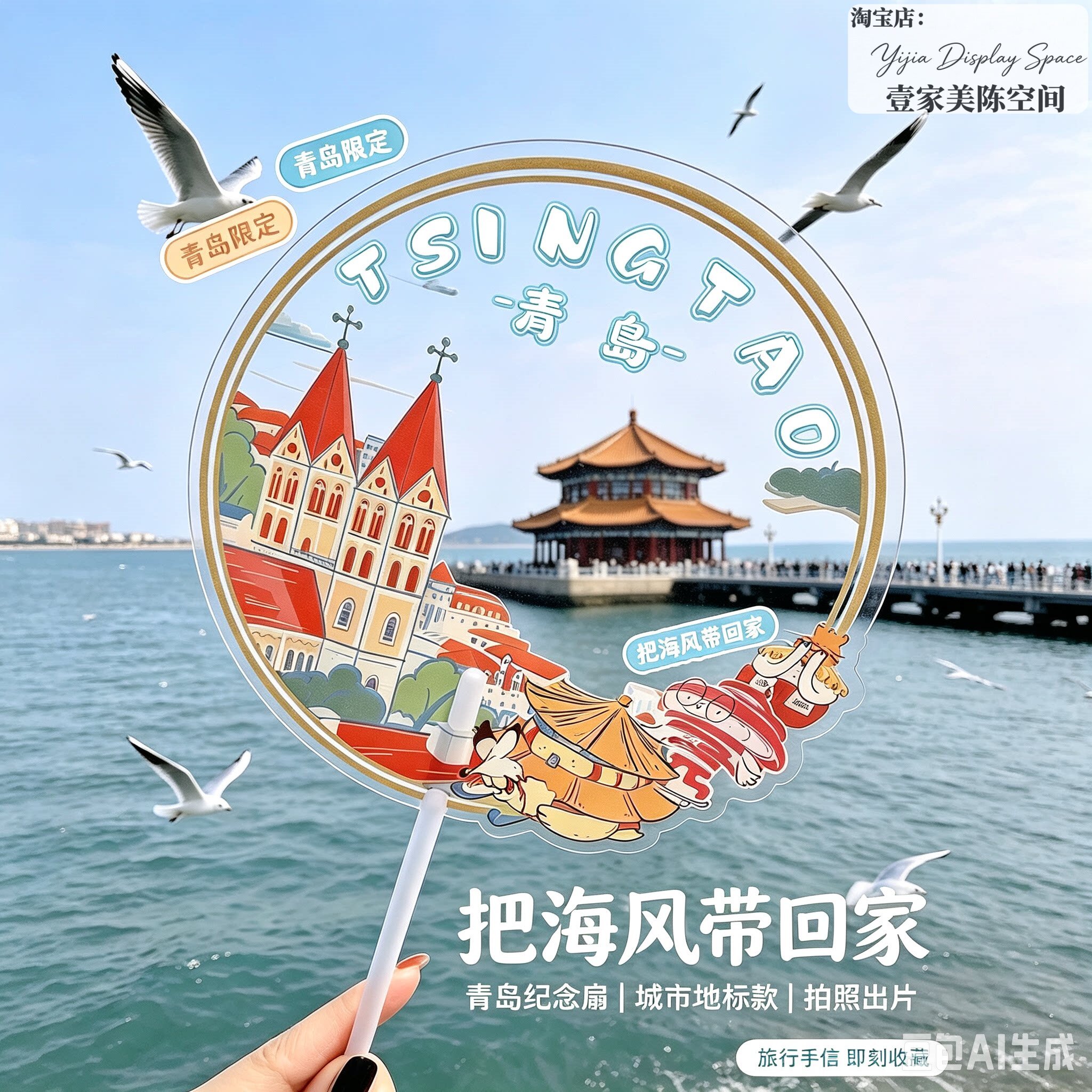 文创透明团扇城市地标定制打卡图片