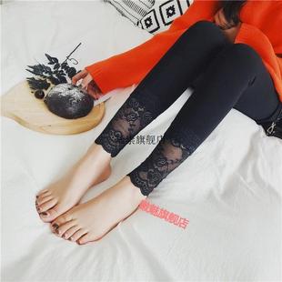 春秋薄款 女外穿加绒加厚显瘦秋冬保暖小脚九分 无缝蕾丝花边打底裤