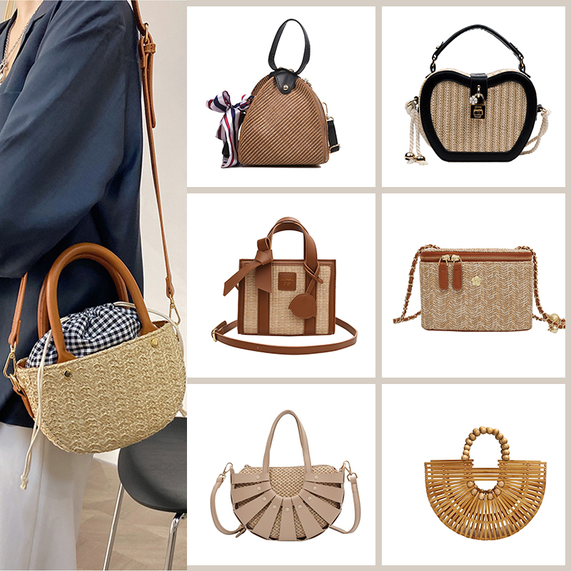 诧寂风竹子编织手包样板间衣帽间女士包包衣柜展厅陈列软装饰品