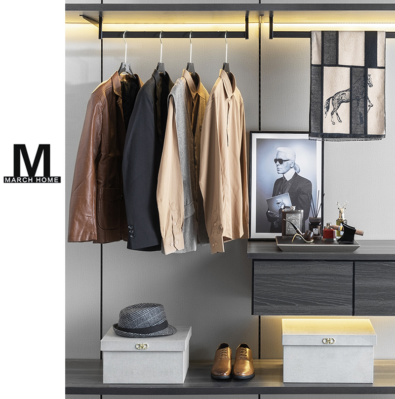 样板房男士衣帽间软装组合搭配