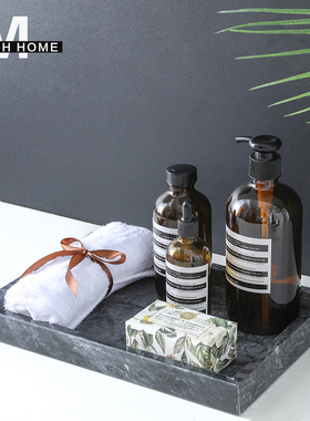 样板房酒店卫生间大理石托盘洗漱台高端装饰品搭配沐浴瓶香皂毛巾