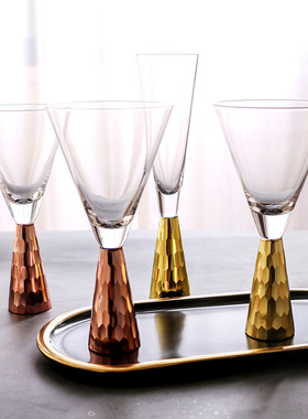 创意电镀金色红酒杯样板间鸡尾酒杯金色底座酒杯酒吧会所酒具摆件