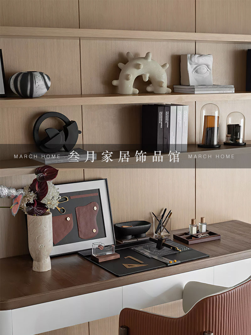 样板间书房装饰品书柜书桌摆件