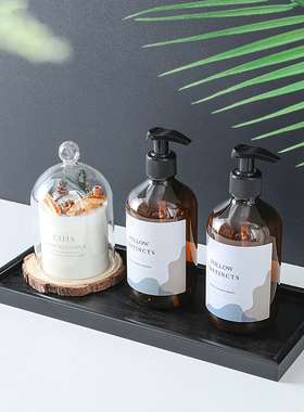 地中海风卫生间洗漱台长条香薰沐浴瓶木托盘组合饰品摆件酒店陈设