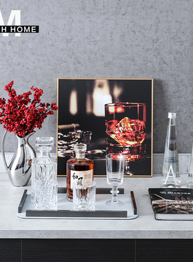 红色样板间厨房组合饰品摆件橱柜窗台餐厅柜花艺吧台阳台酒醒酒器