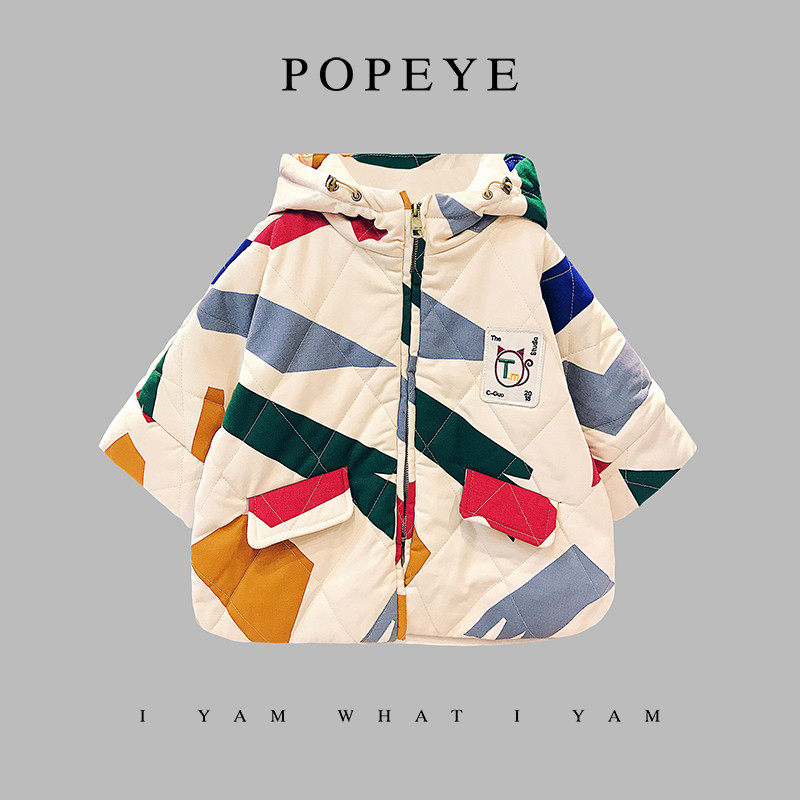 大力水手/popeye 男童棉衣宝宝连帽棉服儿童2022新款冬装加厚外套