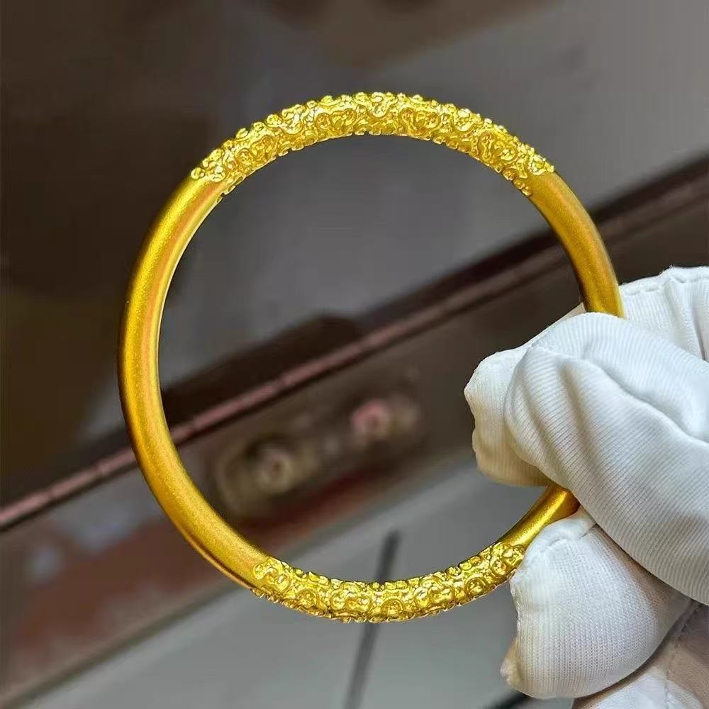 创意复古素圈手镯金色花纹哪吒乾坤圈手镯手环男女同款闺蜜小礼物