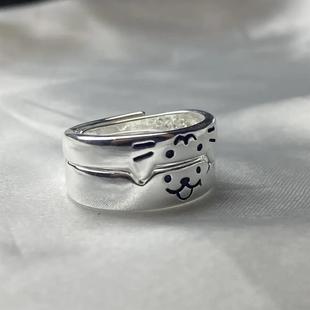 小众设计感猫狗日记戒指女小猫小狗情侣对戒ins开口可调节食指戒