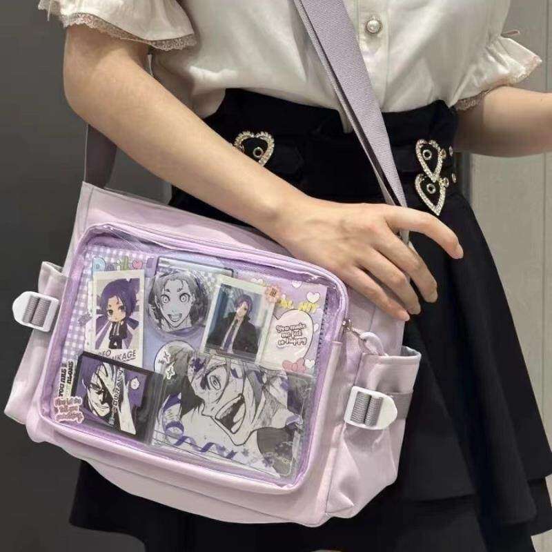 学院风百搭简约大容量上课装书邮差包女透明吧唧单肩斜挎娃包痛包