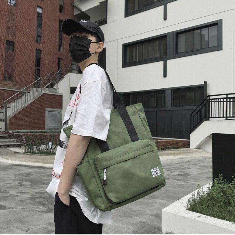 帆布包男生款手提大容量初中高中学生补习手提袋拎书袋通勤托特包