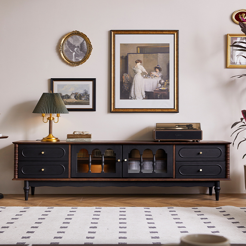 半岛空间法式复古实木电视柜中古风落地电视机柜美式客厅家用