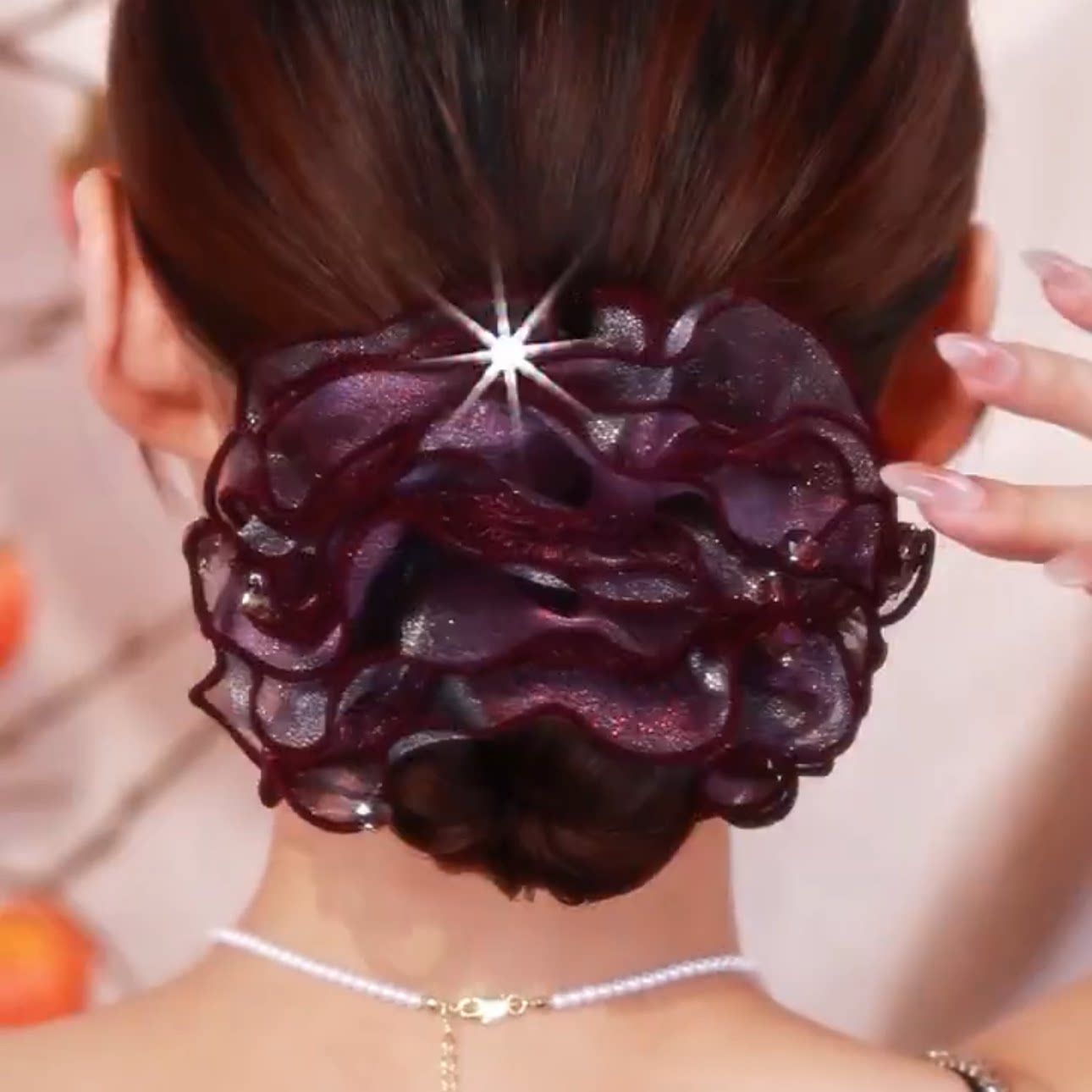 韩版头饰紫色多层发圈皮筋蓬松发饰扎头发头绳女韩版蕾丝盘发头花