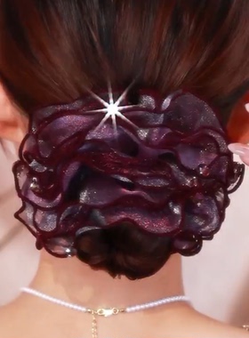 韩版头饰紫色多层发圈皮筋蓬松发饰扎头发头绳女韩版蕾丝盘发头花