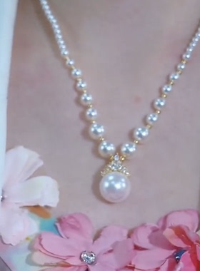 法式复古镶钻紫色珍珠吊坠项链优雅大气设计感独特时尚新款毛衣链