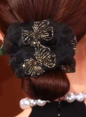 2025年新款爆款时尚轻奢黑色欧根纱大肠发圈精致百搭优雅高级发饰